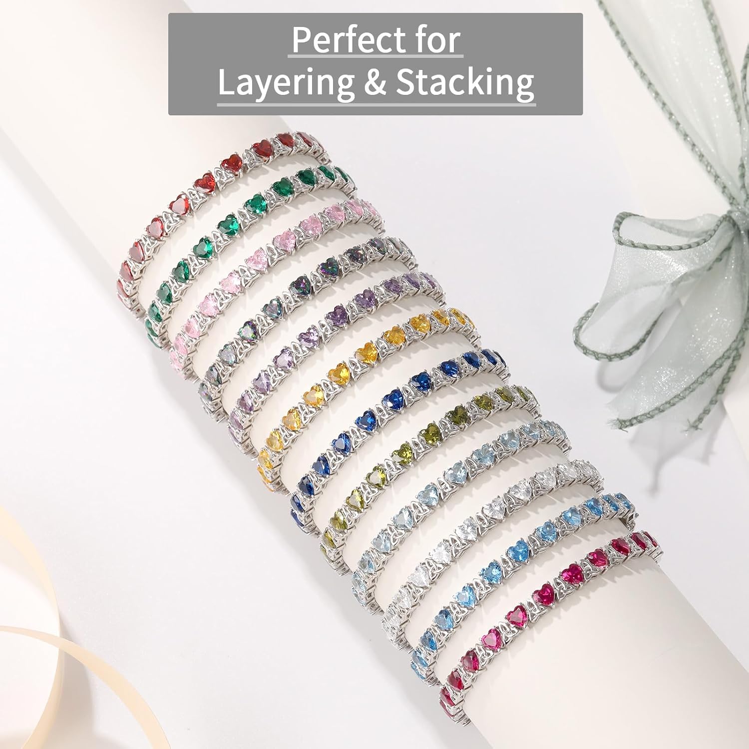 Birthstone Tennis Bracelets for Women, 925 Sterling Silver Heart Shaped Celtic Trinity Knot, 7 Inch Charm Trendy Hypoallergenic Anniversary Birthday Gifts for Her - Image 6