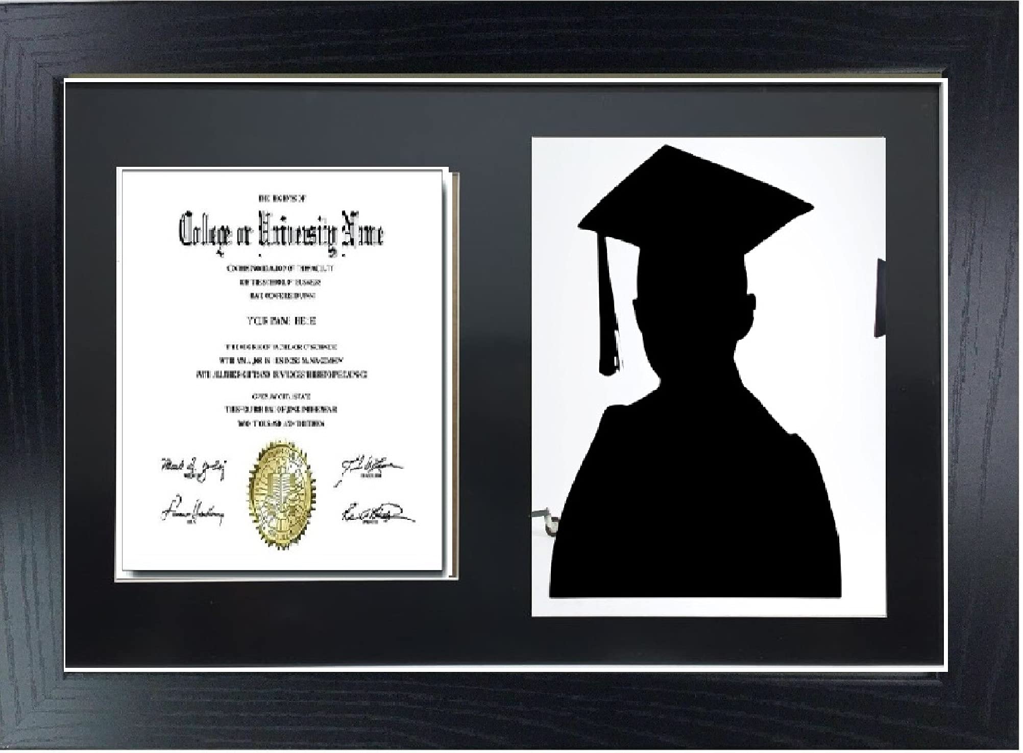 Graduation Black Mount Double Photo Frame for 1 A4 Certificate and 8X10'' Photograph (Black)