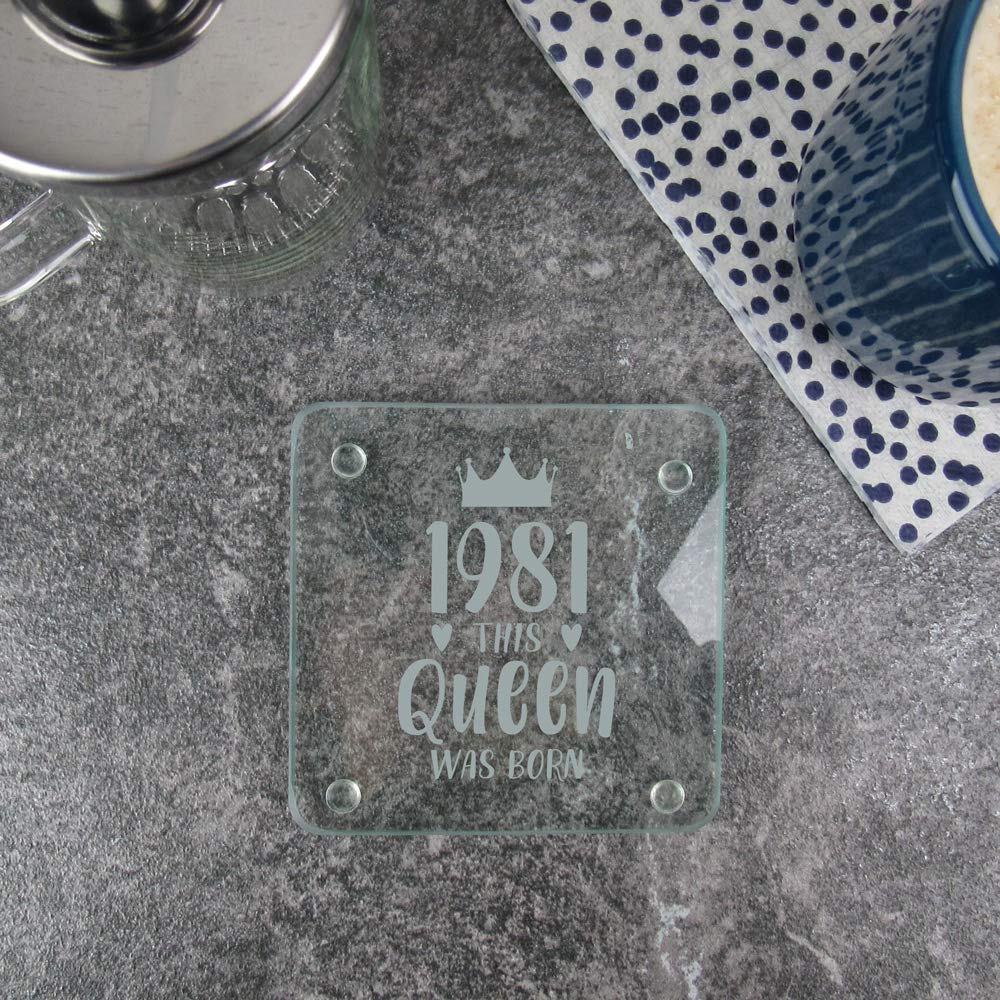 eBuyGB, Placemat 1981 This Queen was Born Square Coaster Drinks Mat, Glass