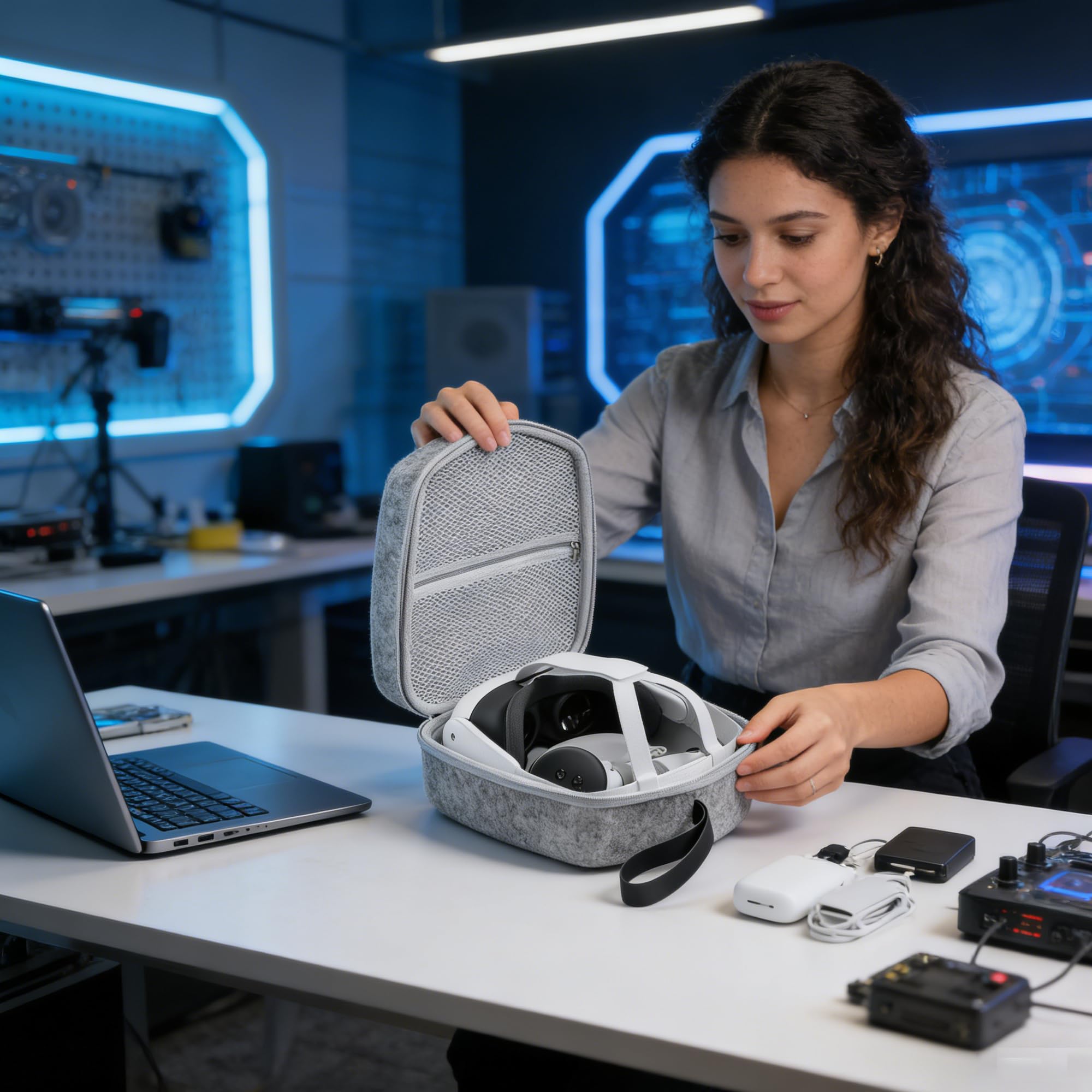 MINGZE Funda Rígida, Transporte Estuche Protectora para Meta 3, Accesorios Auriculares VR Controlador Correa Elite Gafas de Realidad — view 3