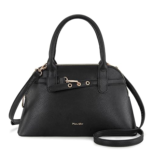 Milan Chiva Dome Satchel Purse for Women Textured Top Handle Designer Crossbody Bag with Belted Detailing