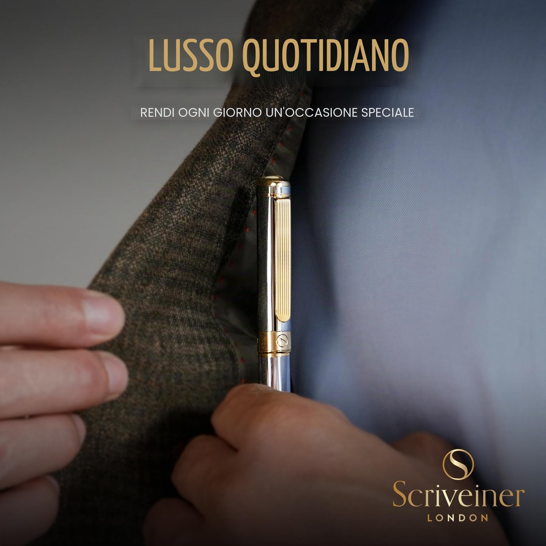 Scriveiner Pen, Splendida Penna a Sfera Cromata Silver, Finitura Placcato in Vero Oro, Refill Inchiostro Nero, Penne Eleganti, Professionali, da Ufficio, Idee Regalo per Lui e per Lei
