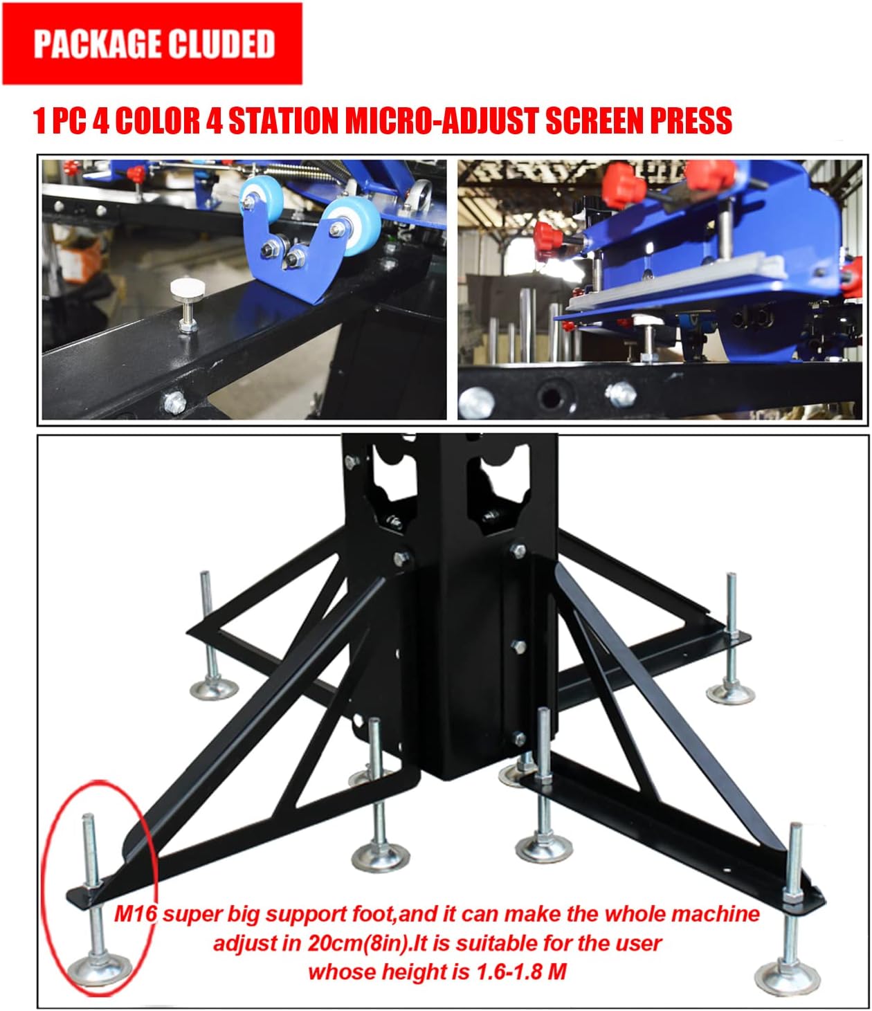 Tianiuseen 4 Color 4 Station Screen Printing Kit Micro-Adjust Silk Printing Press Silk Printing Press Equipment Material for T-Shirt DIY
