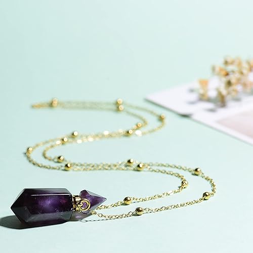 Miniatura 9 de Collar de botella de perfume de amatista, collar de aromaterapia, collar hexagonal puntiagudo con difusor de aceite esencial para mujer, collar de