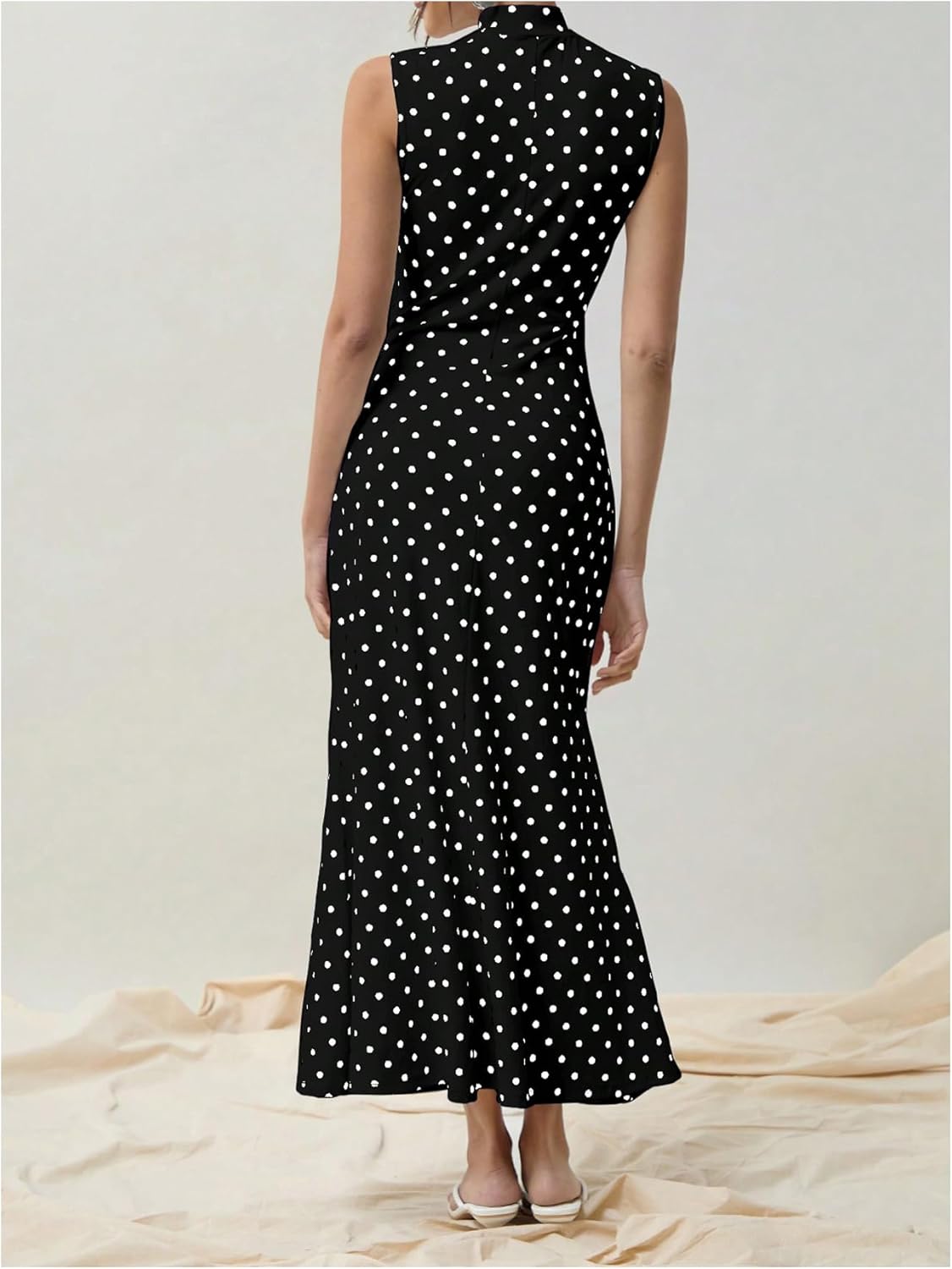 Milumia Women's Polka Dots Maxi Tank Dress Vintage Mock Neck Sleeveless Elegant Long Dresses - Image 2