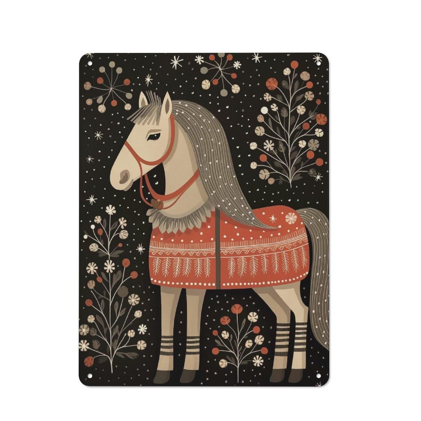 Junmoney Xmas Horse Rustic Tin Sign 40X30cm Featuring For Bar Or Restaurant, A Housewarming Gift For Bar Decor Enthusiasts