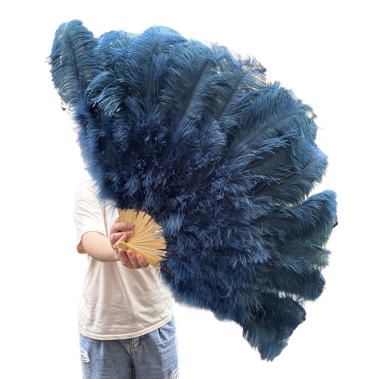 CIGPKLO Feather Dance Fan Big Feathers Fan 13Bone 100CM 130CM Hands Held Folding For Party Carnival Dance Performance Decoration