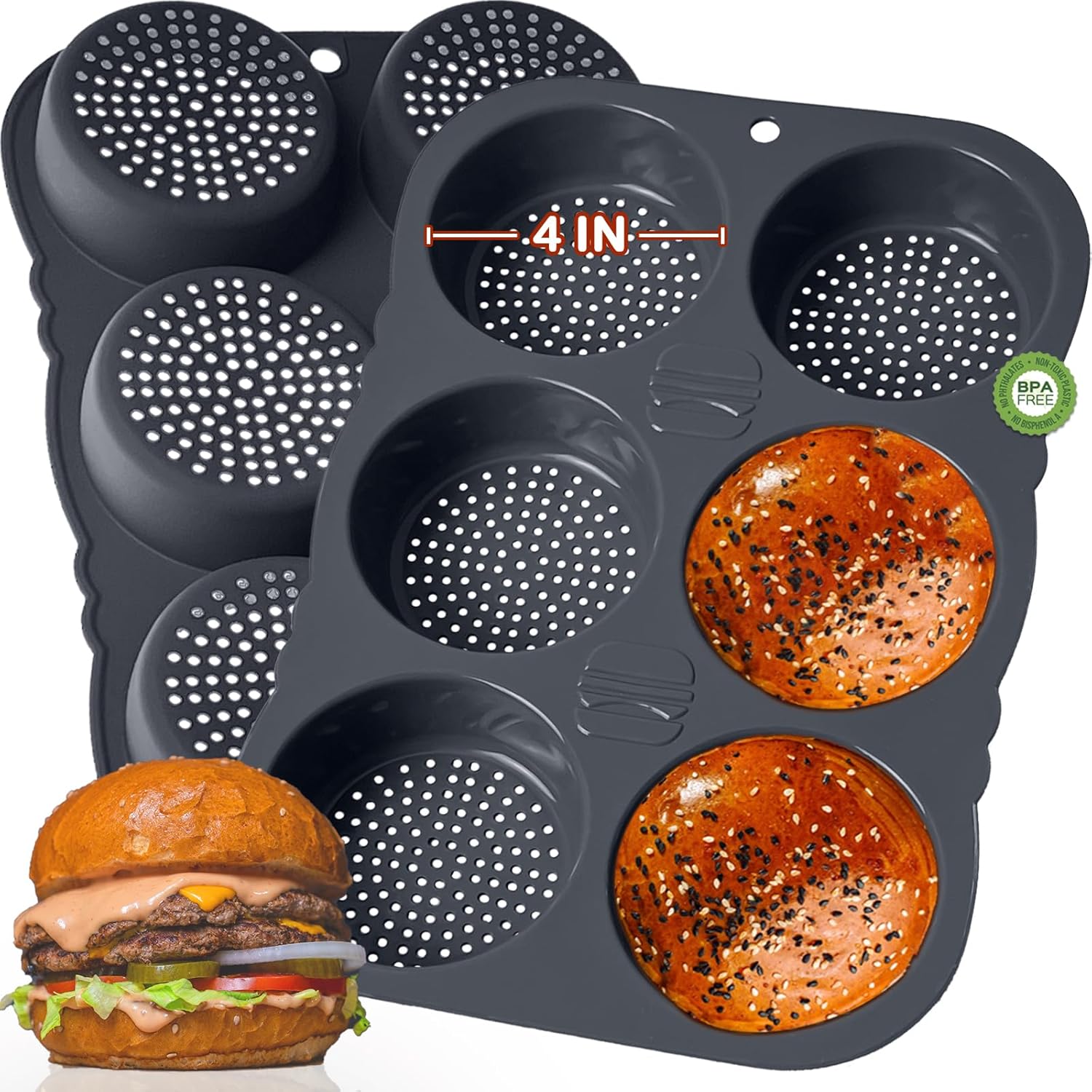 GDDGCUO Hamburger Bun Pan, 4 Inch Silicone Hamburger Bun