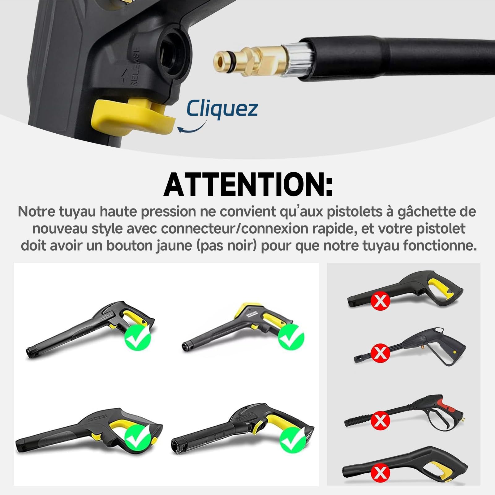 10M Tuyau Haute Pression Compatible avec Kärcher Série K K2 K3 K4 K5 K6 K7, 180Bar Tuyau de Rechange avec Connecteur Rapide, Nettoyeur Haute Pression Accessoire