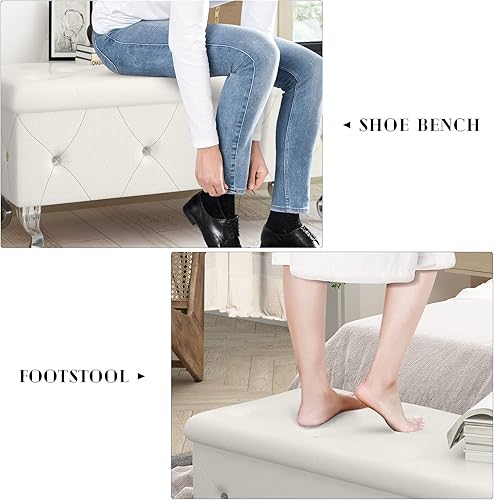 Miniatura 7 de AWQM Otomana de almacenamiento tapizada, banco de almacenamiento de lujo de 37.4 pulgadas con botón copetudo y bisagra de seguridad, banco