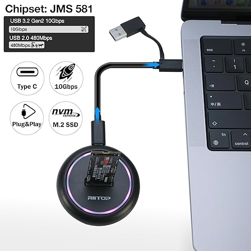 Miniatura 3 de Estación de acoplamiento NVMe a USB, carcasa SSD RIITOP M.2 para SSD NVMe y (B+M Key SATA)