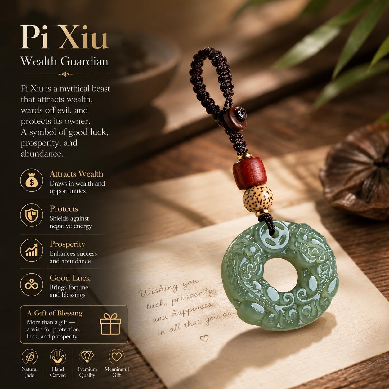 Angyape FengShui Wealth And Luck Keychain, Pixiu Double-sided Carve Jade Protection Lucky Amulet Gifts Accessories image 4