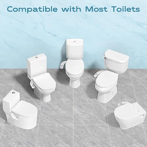 Miniatura 7 de Shineforu Accesorio de bidé ultra delgado con doble boquilla para inodoro, accesorio de asiento de inodoro con controles de presión (lavado