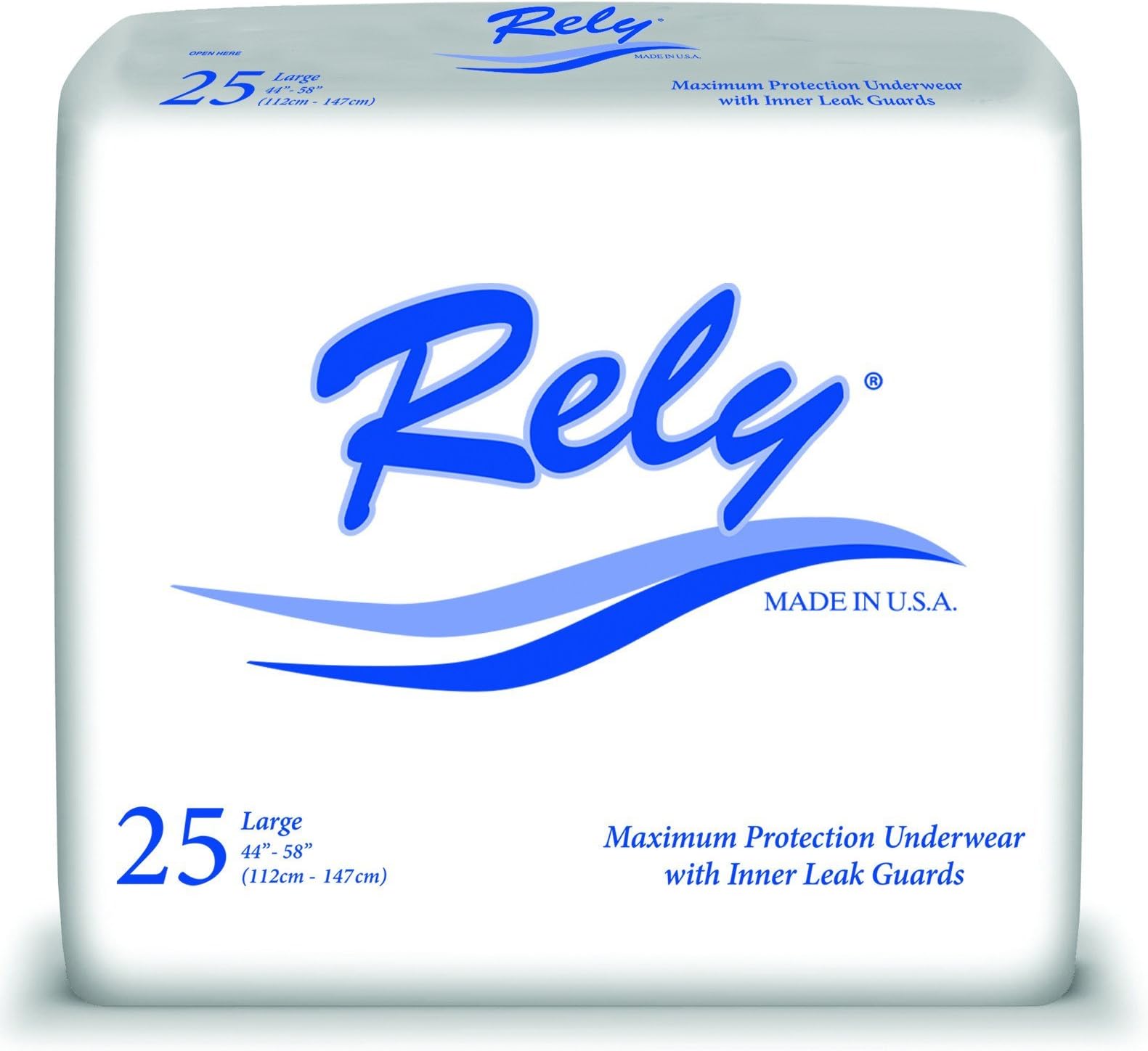 Rely Maximum Protection Underwear (Adult Pull-up) with Inner Leak Guards, Large (44" - 58"), Pack of 25