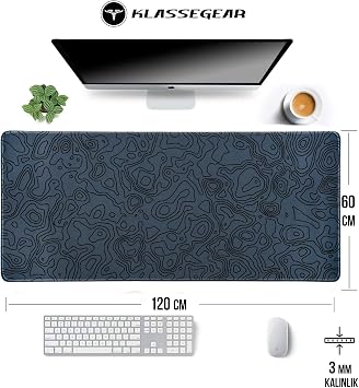 Klasse Pro - 5 Farklı Model Dikişli Kenar 120x60 cm Oyuncu Gaming Mouse Pad (Dark Grey Map Lines)