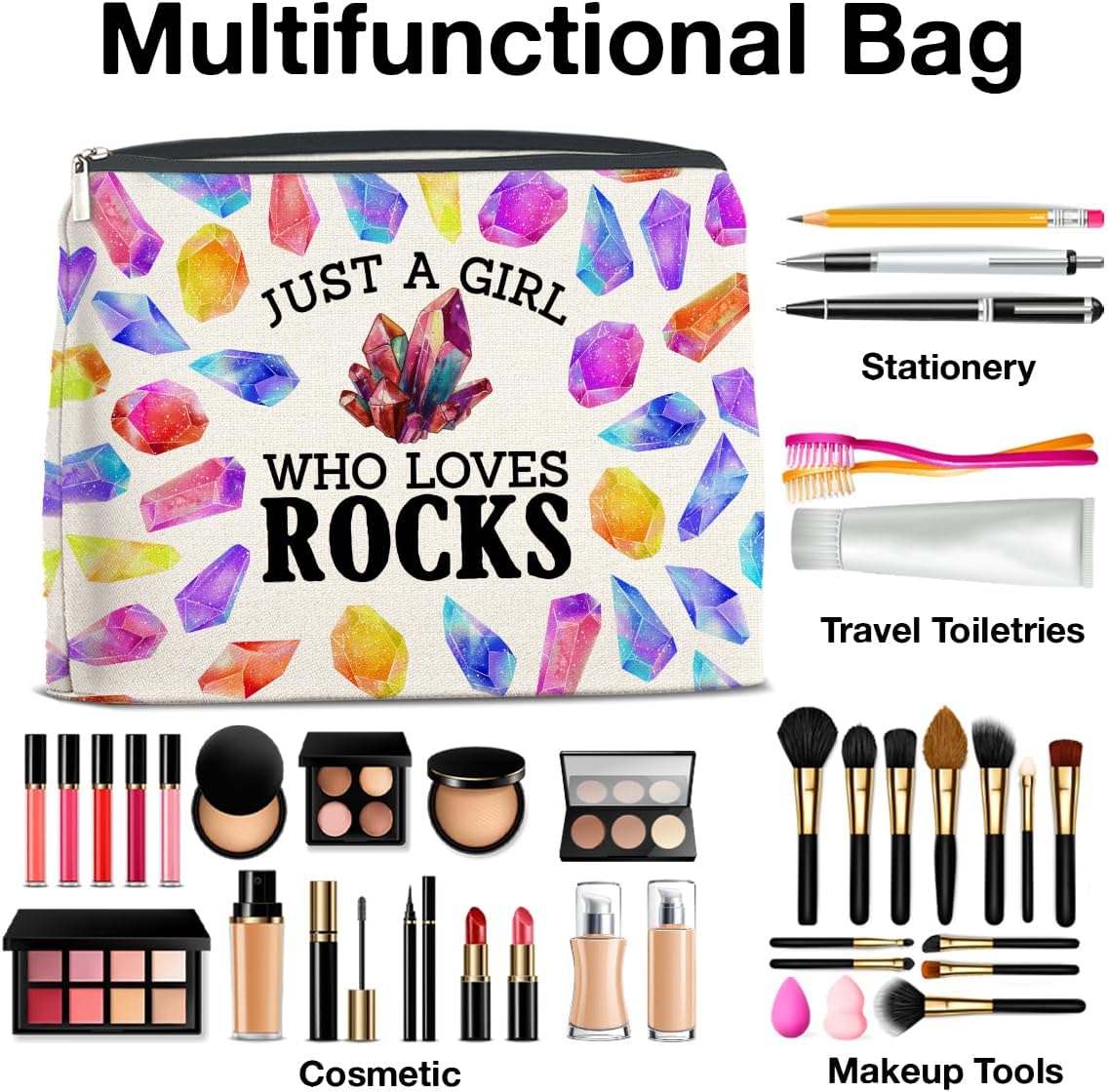 Rock Lover Gifts Makeup Bag Gift for Rock Collector Geologist Geology Just a Girl Who Loves Rocks Cosmetic Bag Zipper Makeup Pouch image 4