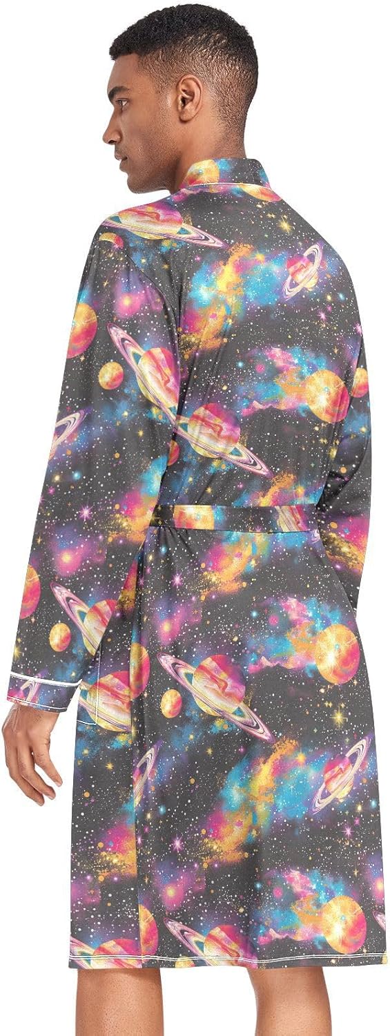 Pop Art Galaxy Mens Bathrobes with Pockets Mens Nightshirt for Bathroom XL