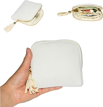 Little Travel Jewelry Case,Small Compact Jewelry Travel Pouch Bag for Bracelets, Bangles, and Earrings White