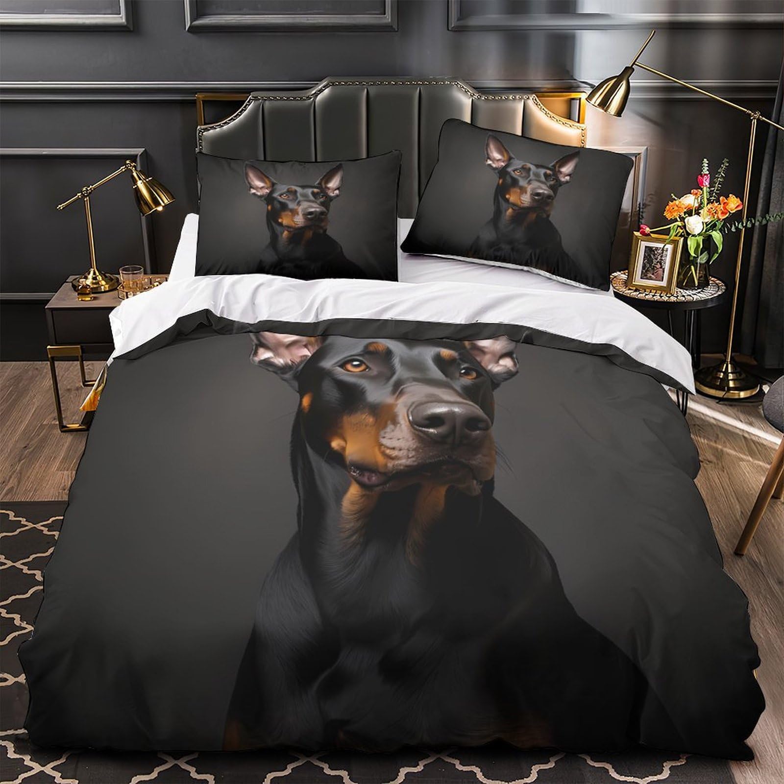 Housse de couette Doberman 3D en microfibre 260x220cm avec 2 taies