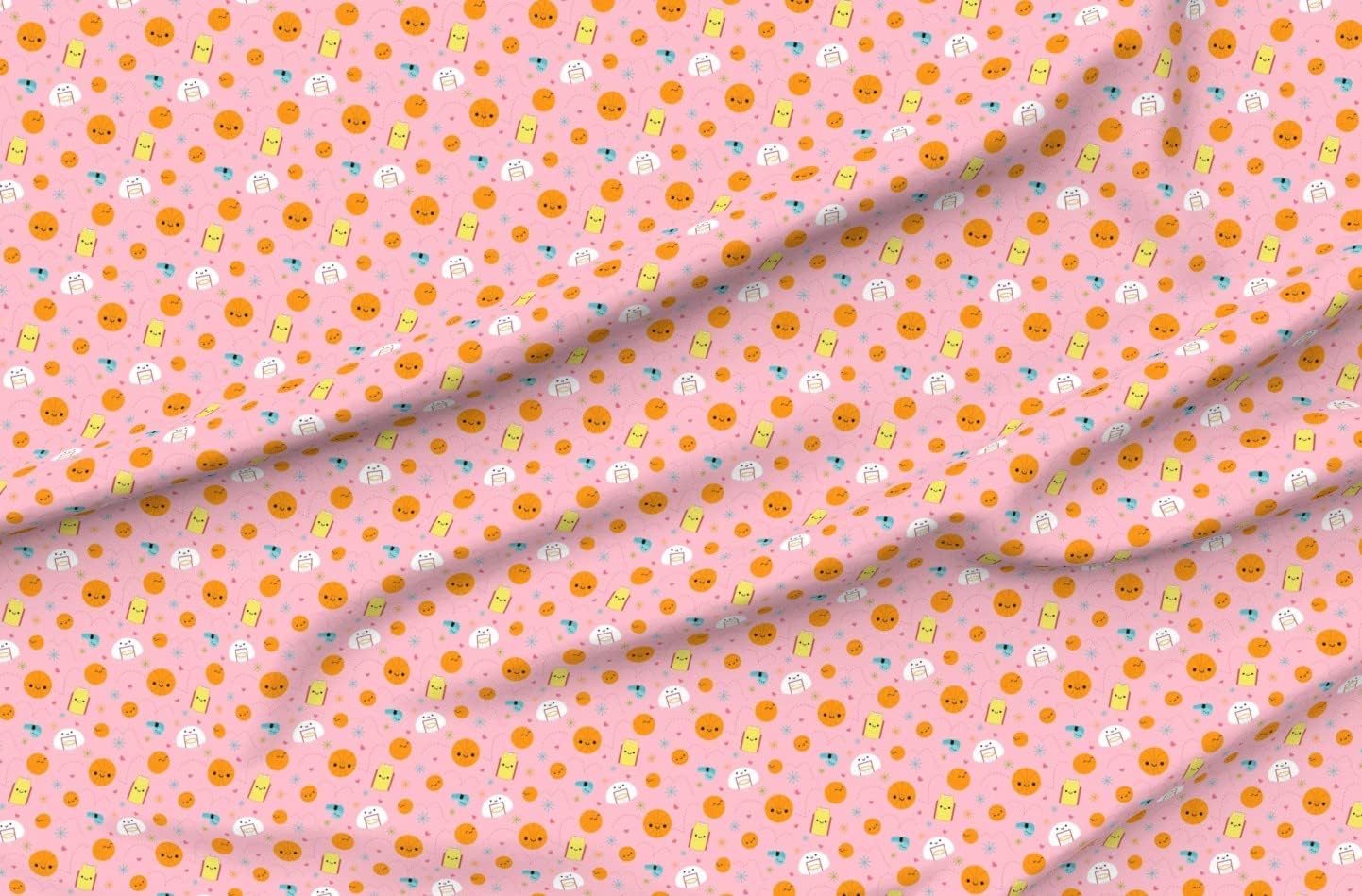 Spoonflower Fabric - Happy Basketball Friends Pink Team Cute Kawaii Sports Girls Printed on Polartec(R) Fleece Fabric by The Yard - Sewing Blankets Loungewear and No-Sew Projects