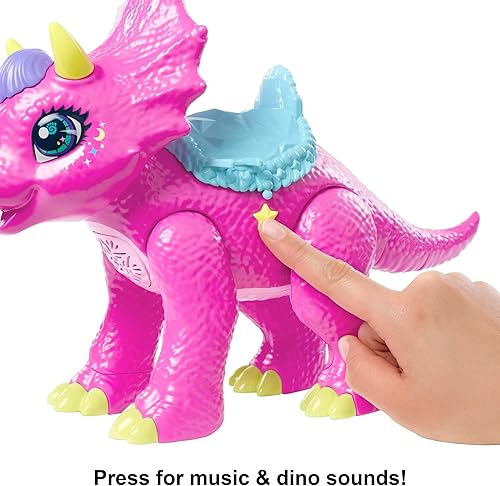 Miniatura 2 de Cave Club Tella Doll and Partyceratops - Juego de dinosaurio con sonidos y música, silla de montar y accesorios, regalo para niños de 4 años en