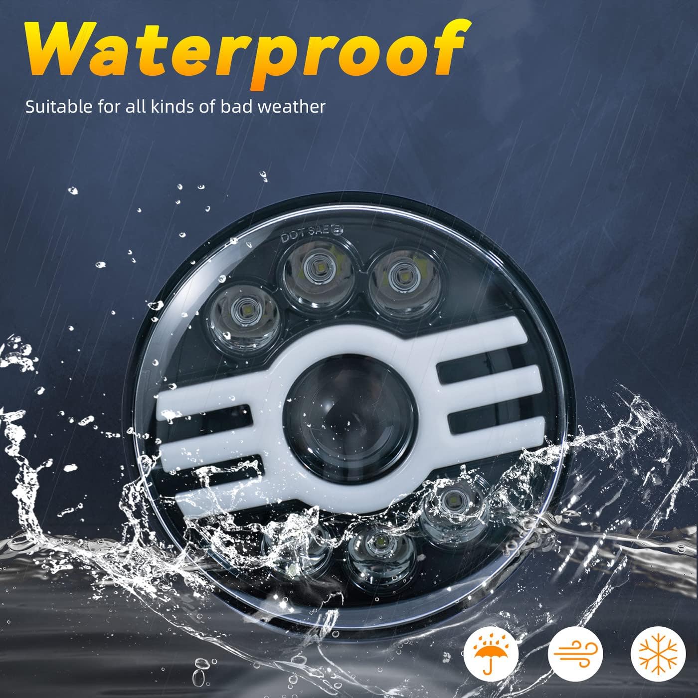 2pcs 7" Round Super Bright Halo Headlights Assembly - Hi/Low Beam Projector Headlights with Amber Turn Signal White DRL, H4/H13 Adaptors - Compatible with 1997-2018 Jeep Wrangler TJ/LJ/JK