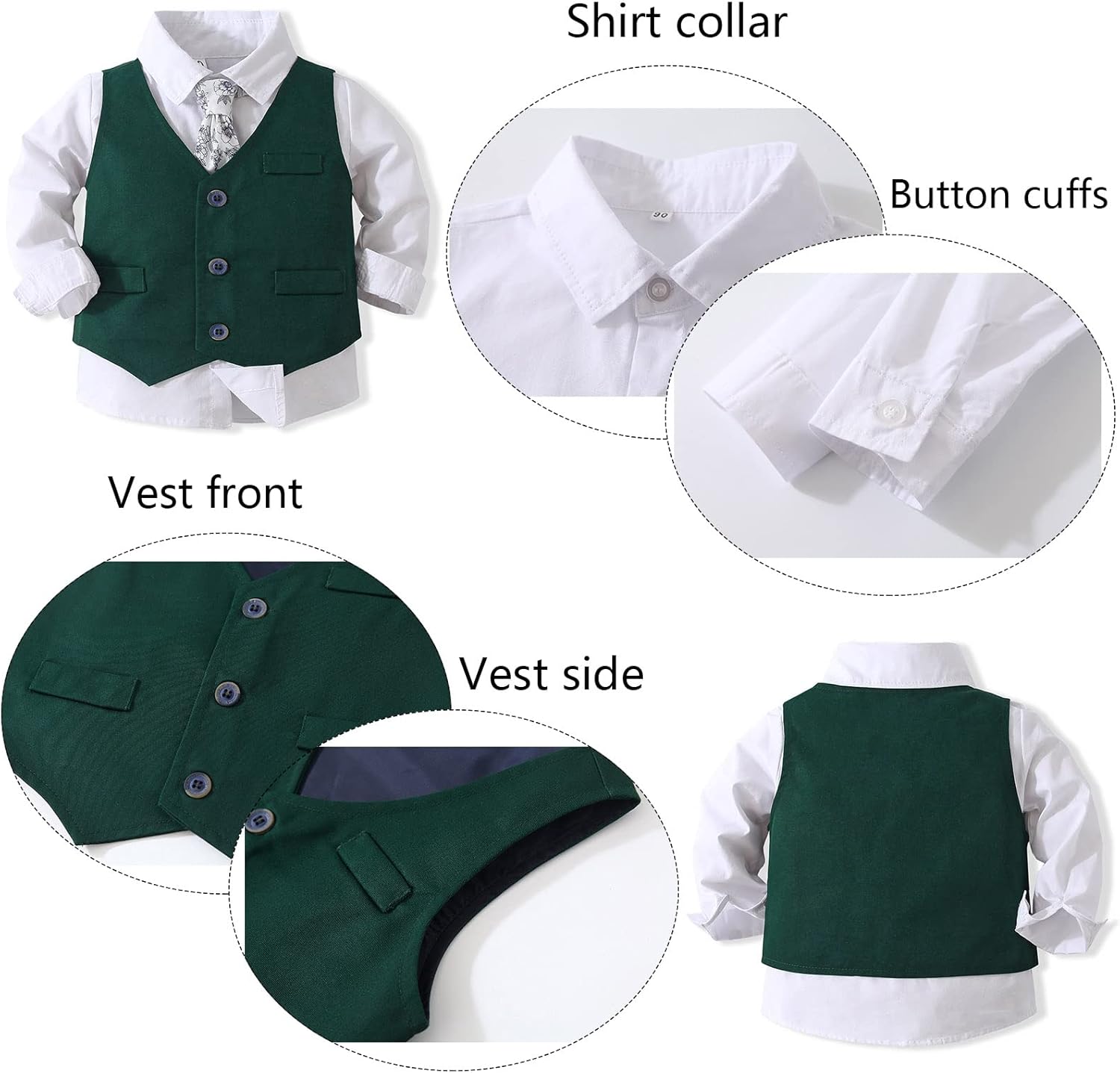 Kimocat Baby Boy Clothes Outfit Suit Long Sleeve Gentleman Tuxedo Vest Wedding Birthday Party Suit - Image 3