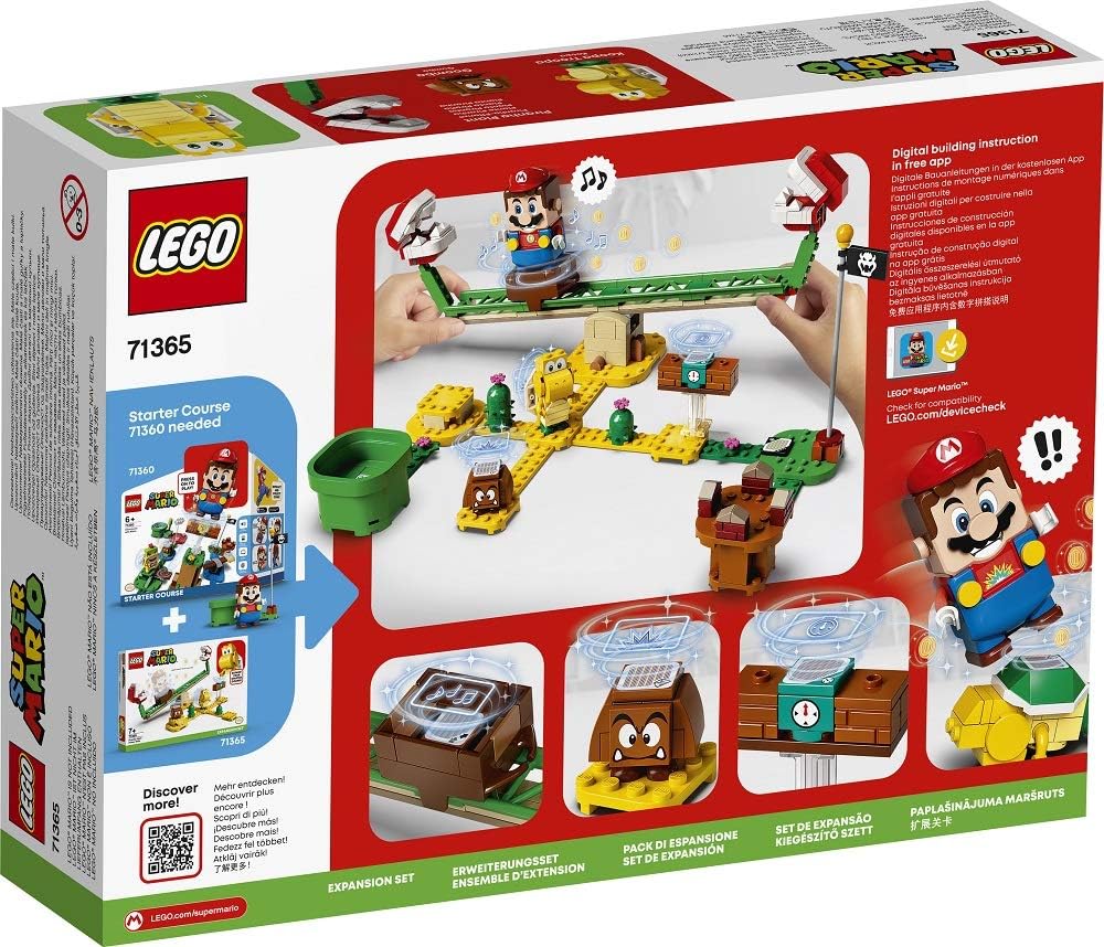 Close-up of interactive elements including music block, time block, and Goomba