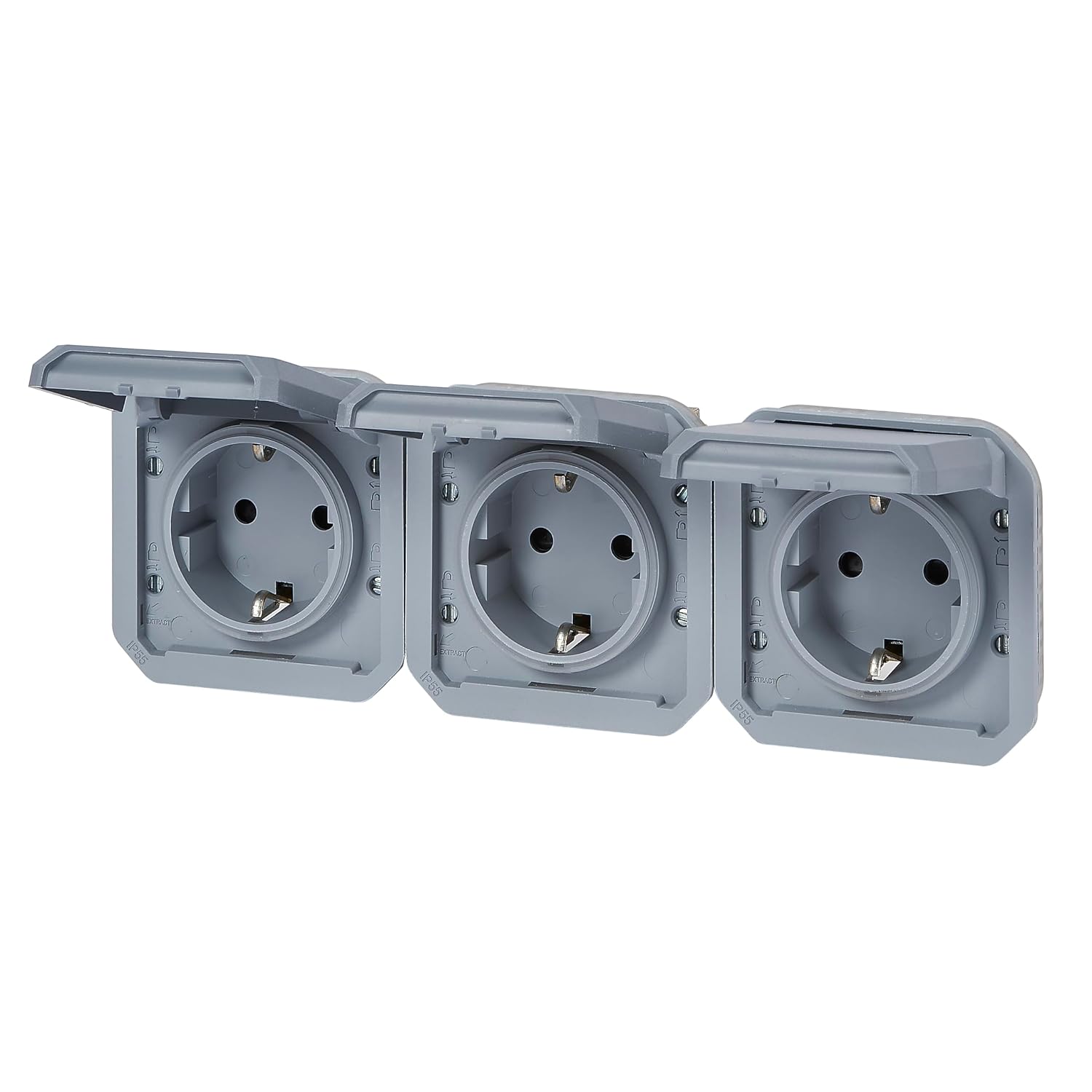 LEGRAND, Plexo New 069578L Wet Room Socket, 3 Sockets, Schuko St., with Hinged Lid, Touch Protection, Pre-Wired, Horizontal, IP44 - IK08 (IP55 with Closed Cover), Colour: