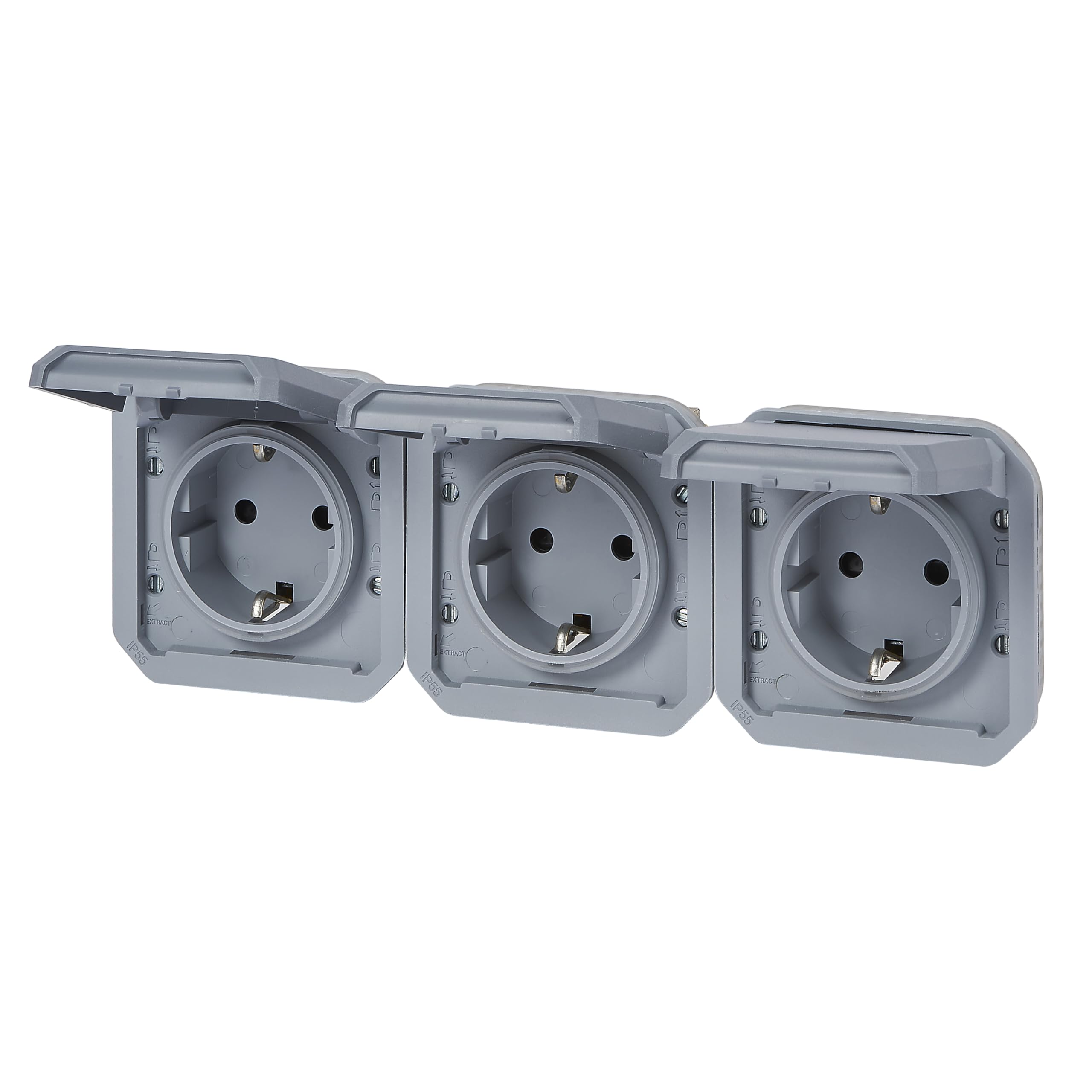 LEGRAND, Plexo New 069578L Prise pour pièces humides, 3 prises, Schuko St., avec couvercle à charnière, protection tactile, pré-câblée, horizontale, I