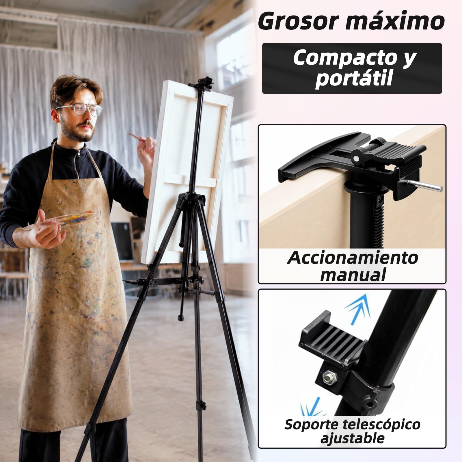 Caballete de aluminio 52-162 cm, caballete ajustable con bolsa