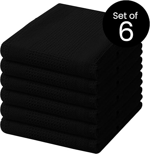 Miniatura 2 de Juego de 6 toallas de cocina de punto gofre, paquete de 6 paños de cocina de algodón para secar platos de 16 x 28 pulgadas, toallas de mano de