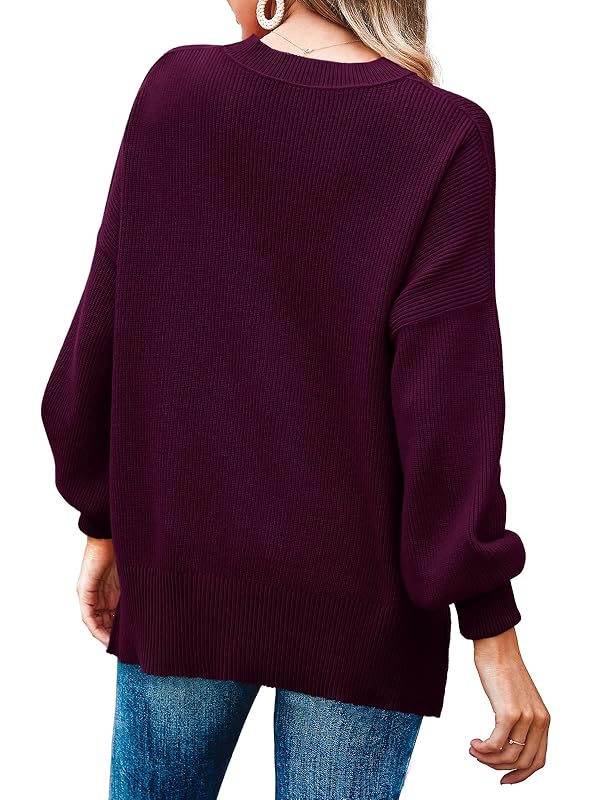Imily Bela Womens Oversized Tunic Sweaters Fall Slouchy Long Sleeve Ribbed Knit Side Slit Pullover Jumper Fuchsia by Imily Bela - Image 4