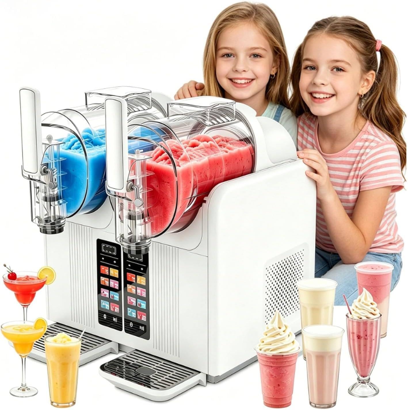 Two-Flavor Slushy Maker and Soft Serve Freezer, 2L/0.53 Gal Each Black