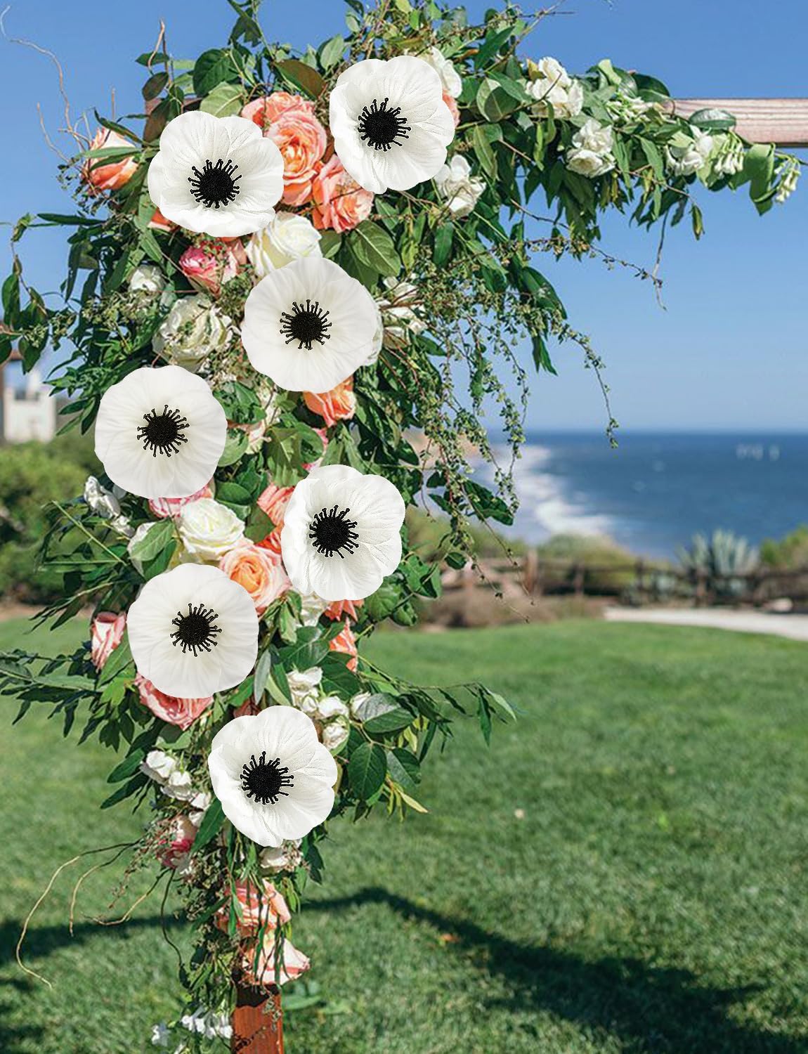 Artificial White Flower, 12 PCS Black and White Flowers, 11 Inch Silk Anemone Flower, Stems PU Real Touch Fake Flowers in White with Black Center for Wedding Memorial Day Centerpiece Home Kitchen - Image 8