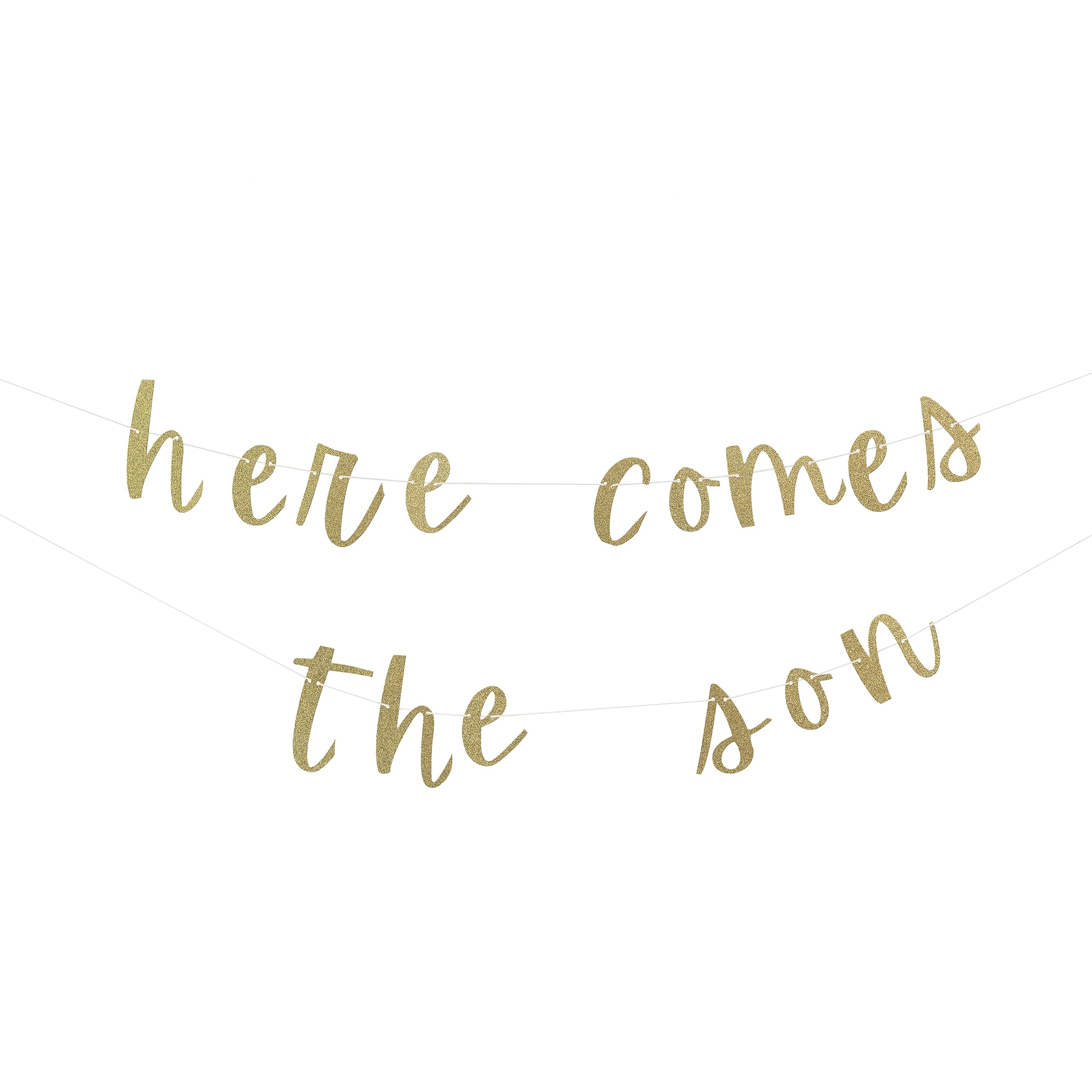 CANTLY Here Comes The Son Banner - Gold Glittery Baby Shower Party Decorations,Boy Baby Shower Banner, Gender Reveal Party Sun Decorations Supplies