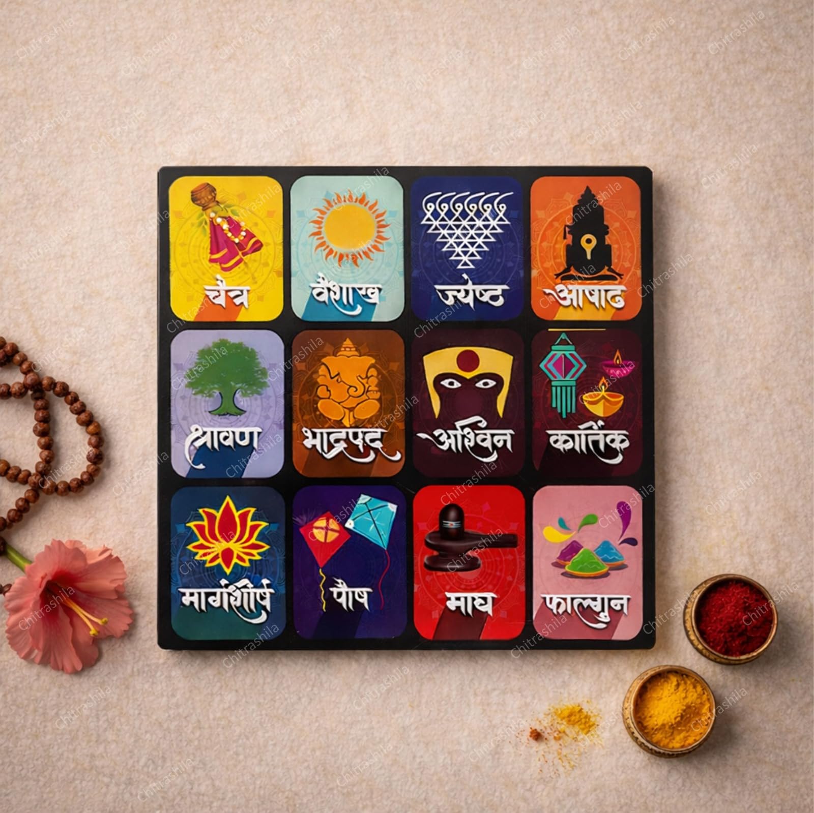 CHITRASHILA® Marathi Month Calendar |Devanagari Panchang | Cultural Home Kitchen Decor Item| Vastu Hindu Sanskrit Calendar | Durable MDF Print | 10x10 Inches-image-13