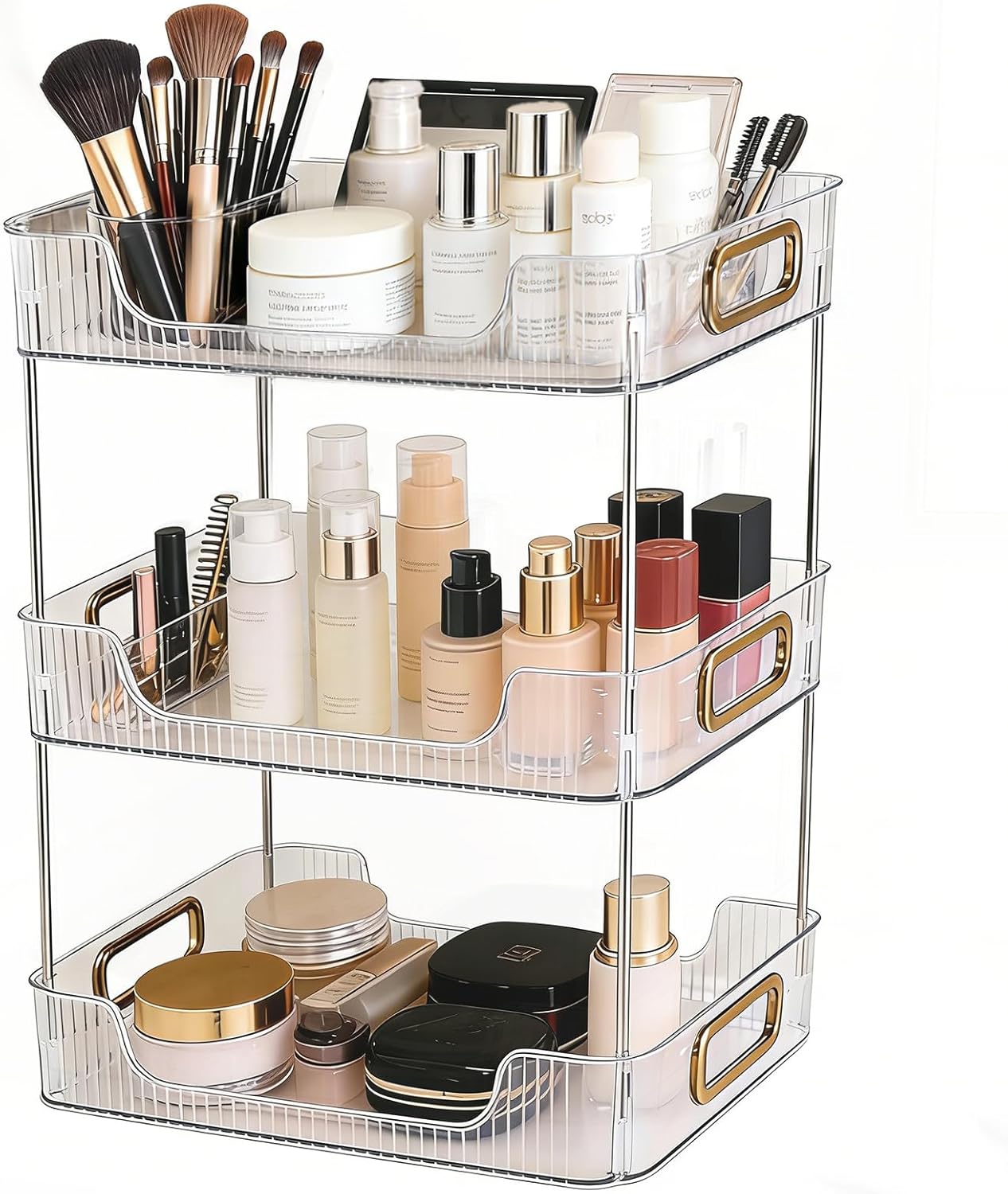 3-Tier Bathroom Counter Organizer Skincare Organizer Makeup Perfume Tray for Bathroom Countertop, Dresser Vanity(Clear)