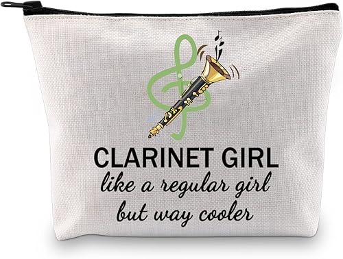 Miniatura 8 de GJTIM Clarinetista Regalo Clarinete Jugador Regalo Clarinete Amante Cremallera Bolsa Bolsa de Maquillaje para Clarinete Profesor, Bolso beige