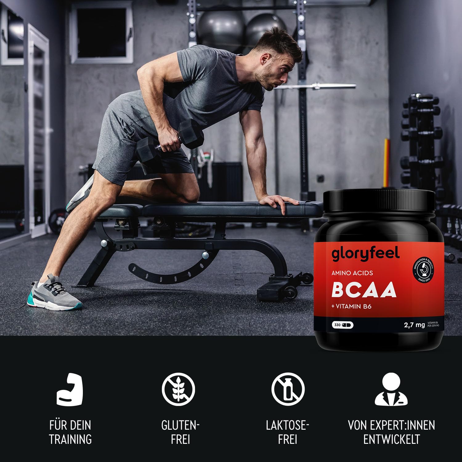BCAA 330 Kapseln - Essentielle Aminosäuren Leucin, Valin und Isoleucin Plus Vitamin B6 - Laborgeprüft und ohne Zusätze in Deutschland hergestellt