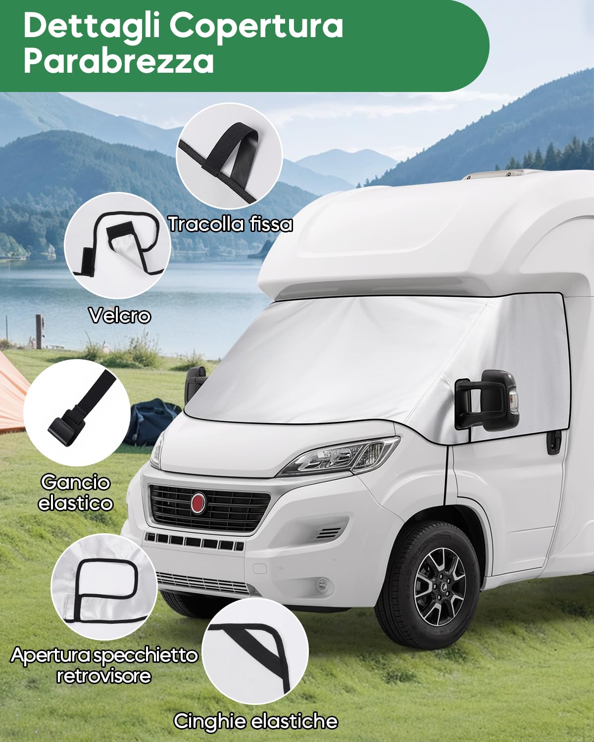 Copertura del Parabrezza Camper per Fiat Ducato in 600D Impermeabile | Oscurante Parabrezza con Fodera Morbida per Peugeot Boxer, Citroen Jumper X250/290 (2006-2025), Protezione Solare Esterna
