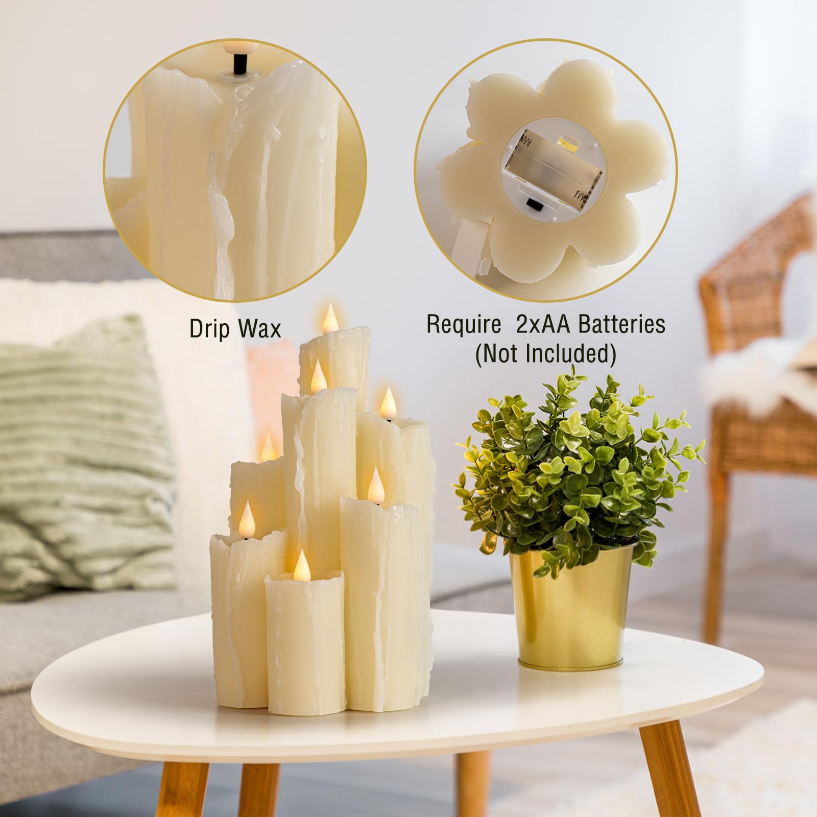 Candele a LED senza fiamma con funzione timer telecomando, candele a batteria, candele a LED avorio, design unico senza fiamma, vera cera