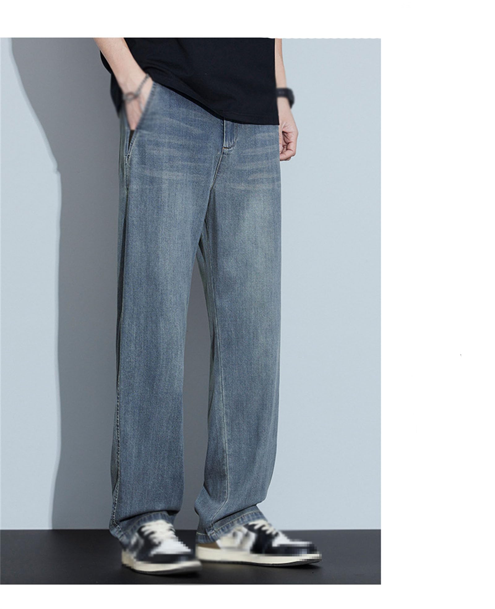 Herren Baggy dżinsy z szerokimi nogawkami, spodnie dżinsowe w stylu vintage z szerokimi nogawkami luźne spodnie uliczne