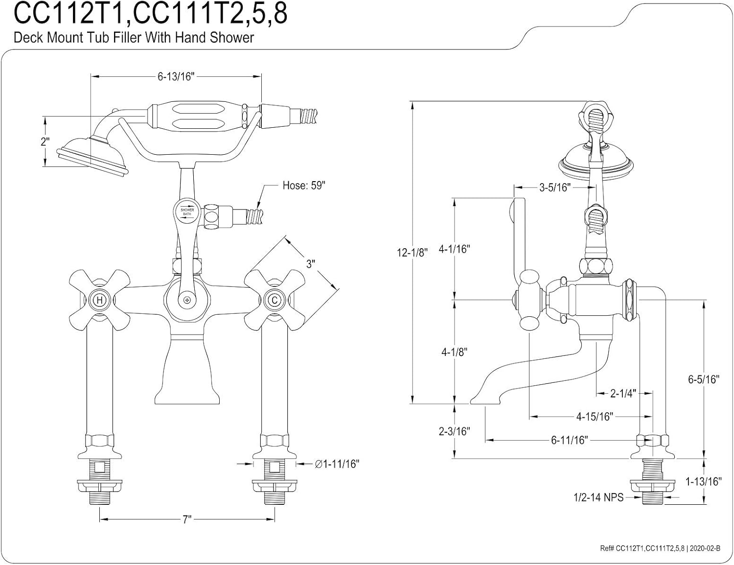 Kingston Brass CC112T1 Vintage 7-Inch Deck Mount Clawfoot Tub Faucet with Hand Shower, Polished Chrome