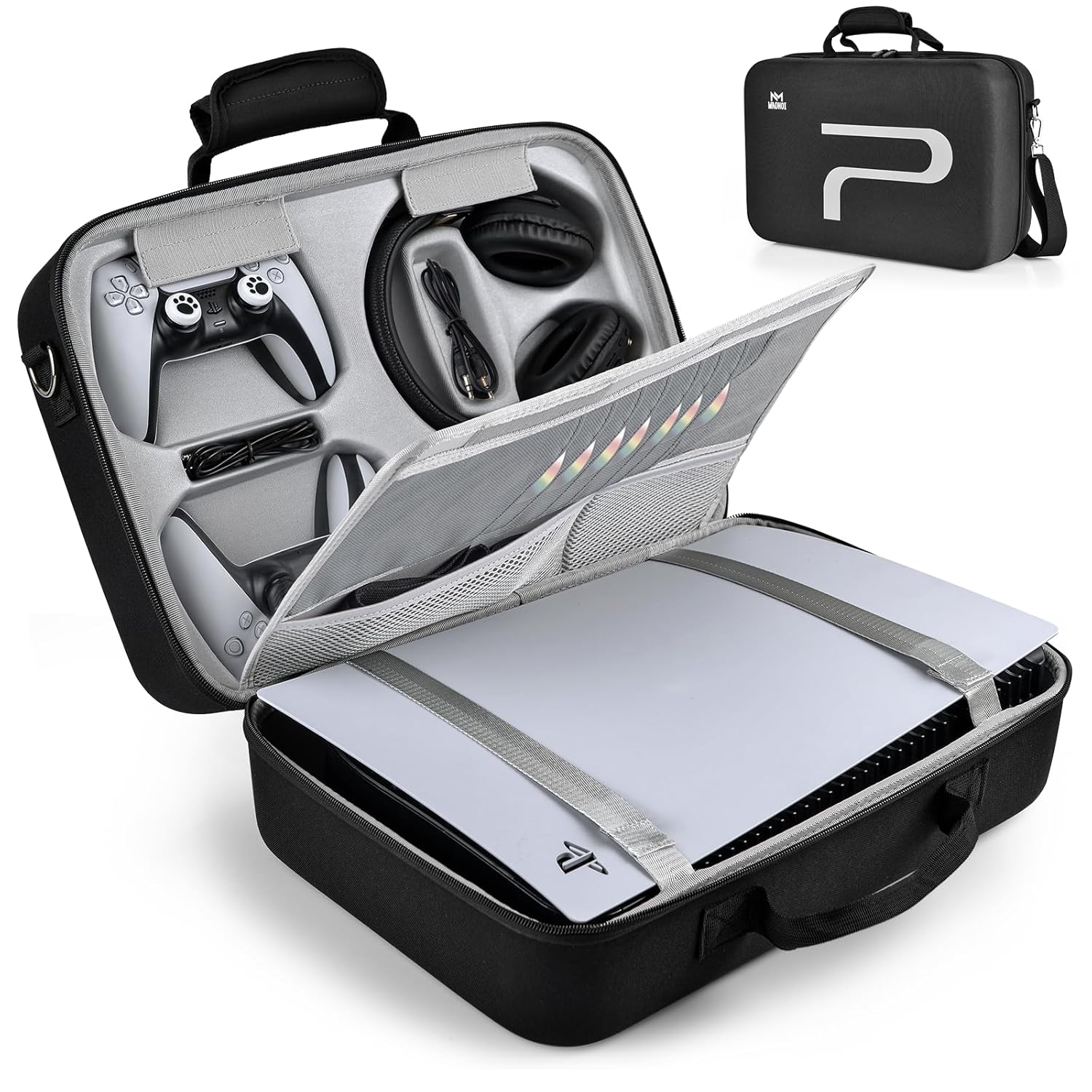 MAONOI Carrying Case for PS5, Travel Case for PS5, Protective Travel Bag Compatible with PS5 Disc/Digital Edition Console, Controllers, Headset, Game Discs and Other Accessories (Black)