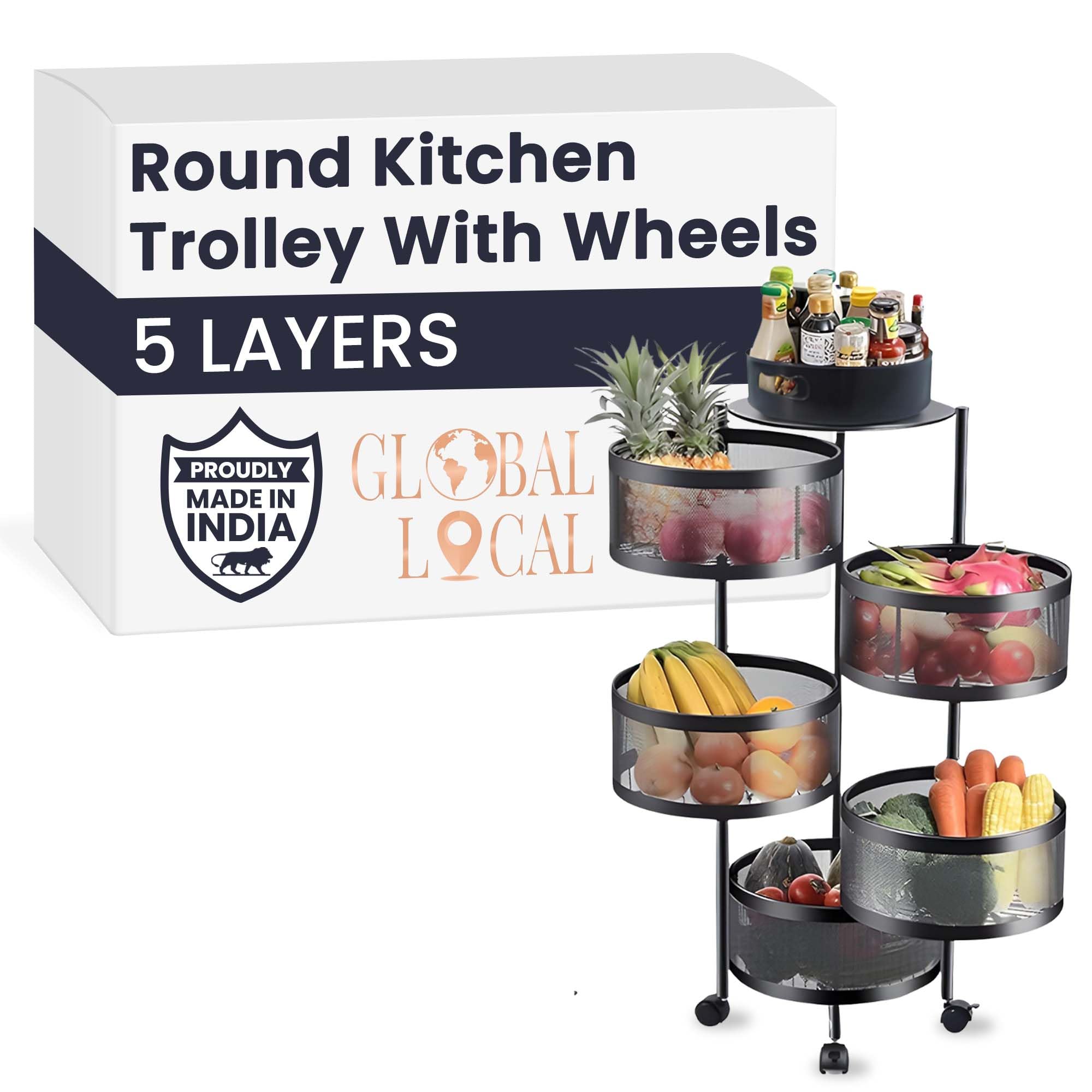 GLOBAL LOCAL Square Kitchen Trolley with Wheels Kitchen Organizer Accessories Items & Storage Onion Potato Rack/Vegetable Basket for Kitchen Storage Vegetable Onion Stand (5 Layer, Round) (B0BPDQ8WPS) Amazon Price History, Amazon Price Tracker