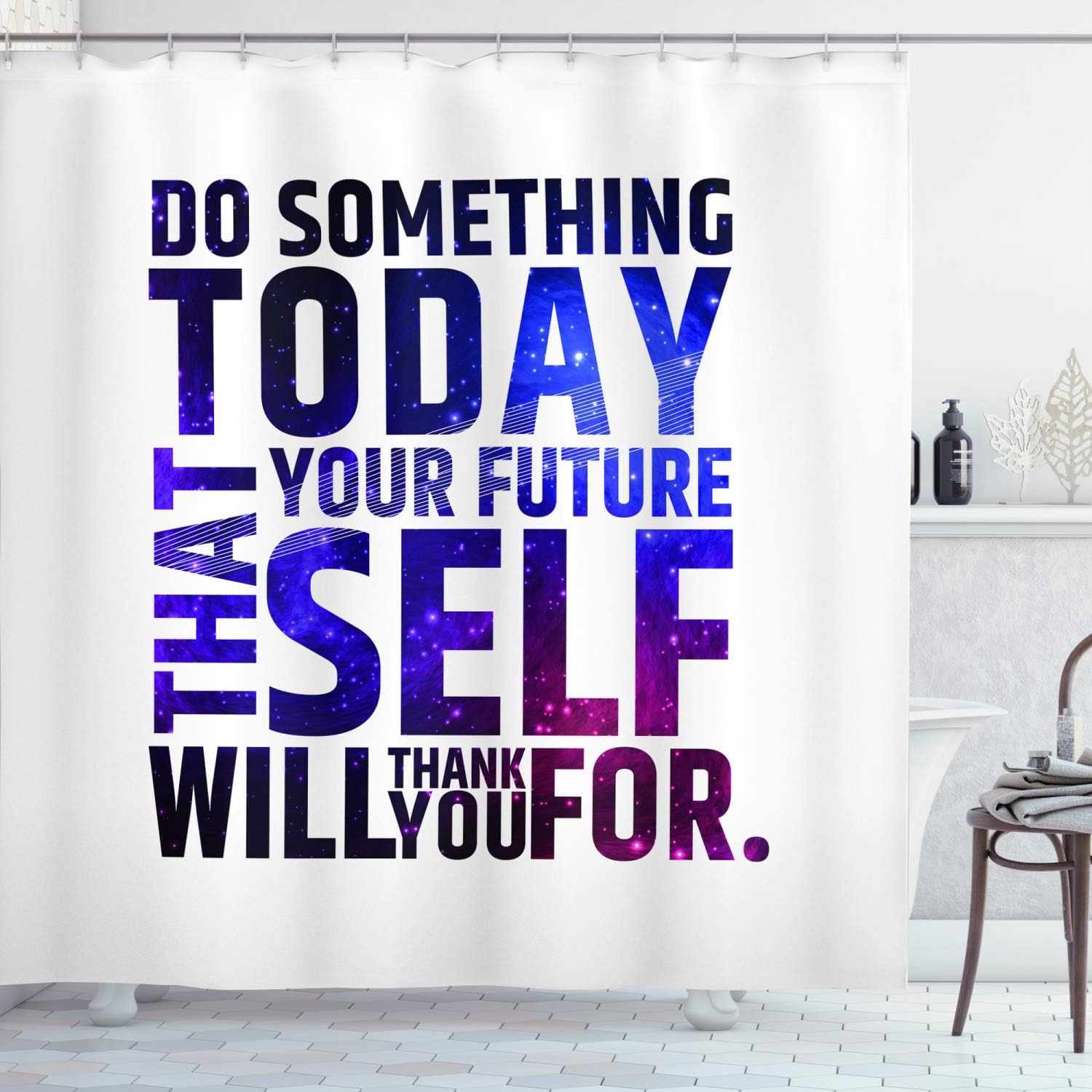 Ambesonne Inspirational Shower Curtain, Do Something Today That Your Future Self Will Thank You for Typography, Cloth Fabric Bathroom Decor Set with Hooks, 69" W x 84" L, Dark Purple White