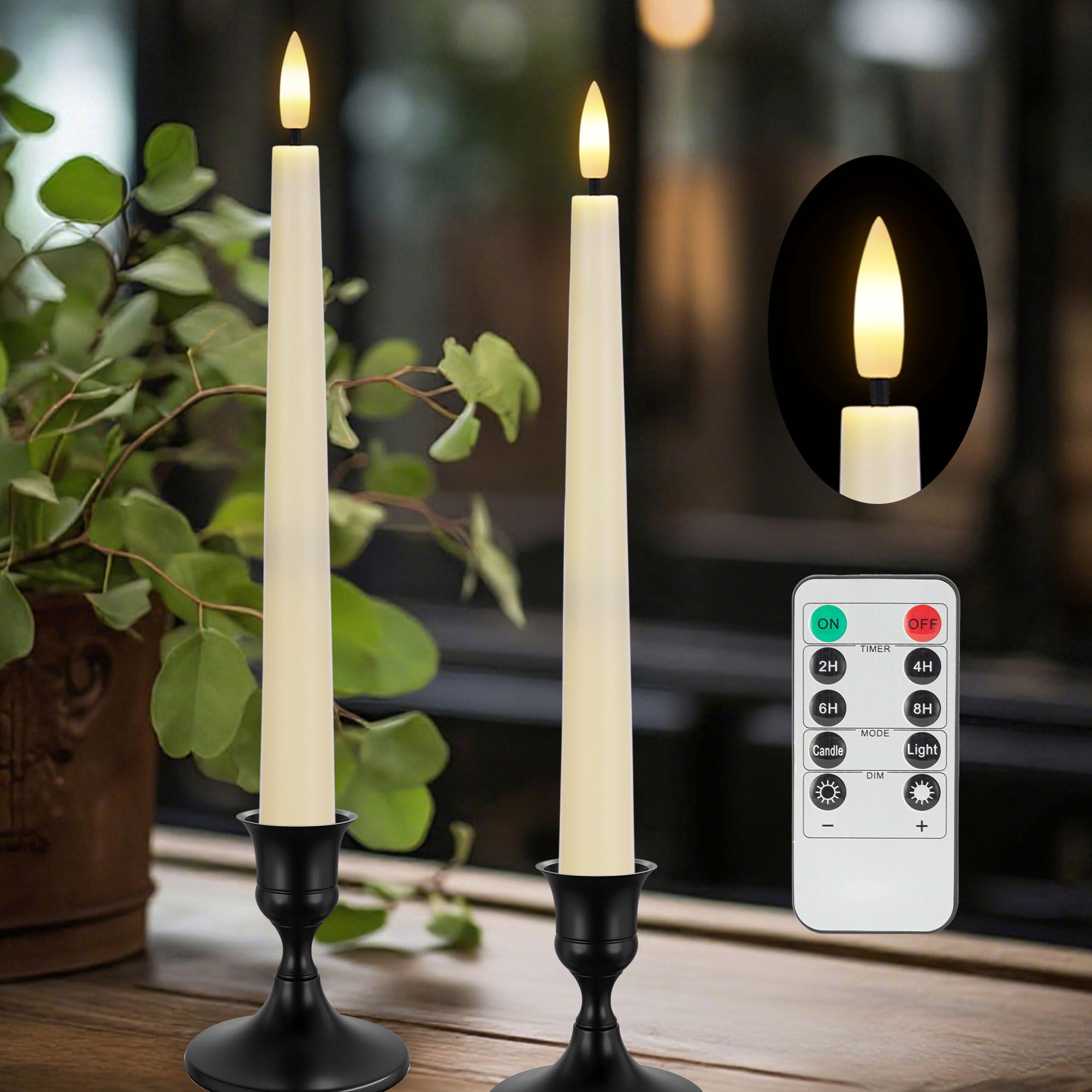 Photo 1 of **See Clerk Notes**AFINETH Flameless Taper Candles with Remote, Flickering Battery Operated Candles, Ivory 9.6" Led Flameless Candlesticks for Home Party Weeding Festival Decor, 2 Pack