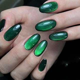 Crystal Cat Eye Gel Polish Kits Magnetic Nail Polish Set Holographic Cats Eyes Gel Nail Polish Shiny Diamond Glitter Gel with Magnet Stick(Dark Green)