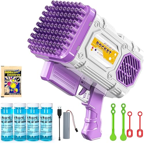 TEMI Ametralladora de burbujas para niños, 86 agujeros, pistola de burbujas, juguetes para niños y niñas de 3, 4, 5, 6, 7, 8, 9, 10, 11, 12 años,